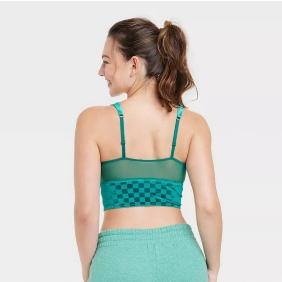Velour Green Checkard Crop Bra Top (M) - Picture 8 of 16